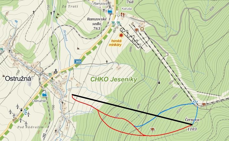 zákres trasy nové lanovky a sjezdovky do mapy / Foto : www.mapy.cz